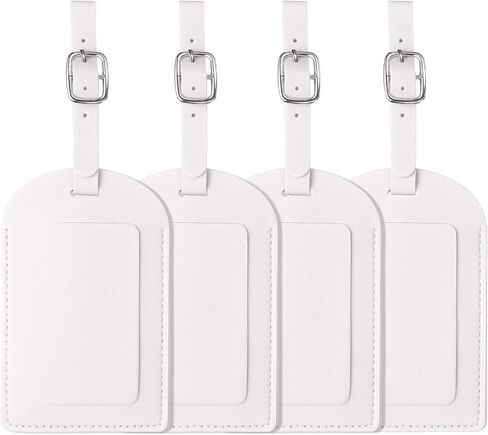 uxcell 4 Pcs Luggage Tags, PU Leather Suitcases ID Bag Tags Luggage Identifiers Privacy Protection Travel Accessories Essential for Air Cruise International Travel(White, Horizontal Flip) in Kuwait