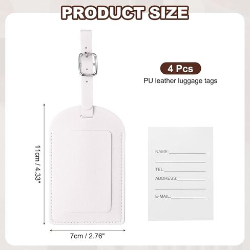uxcell 4 Pcs Luggage Tags, PU Leather Suitcases ID Bag Tags Luggage Identifiers Privacy Protection Travel Accessories Essential for Air Cruise International Travel(White, Horizontal Flip) in Kuwait