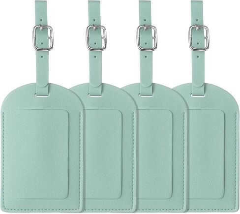 uxcell 4 Pcs Luggage Tags, PU Leather Suitcases ID Bag Tags Luggage Identifiers Privacy Protection Travel Accessories Essential for Air Cruise International Travel(White, Horizontal Flip) in Kuwait