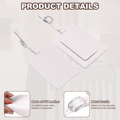 uxcell 4 Pcs Luggage Tags, PU Leather Suitcases ID Bag Tags Luggage Identifiers Privacy Protection Travel Accessories Essential for Air Cruise International Travel(White, Horizontal Flip) in Kuwait