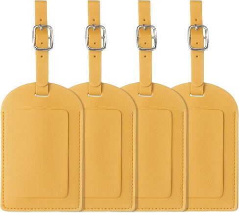 uxcell 4 Pcs Luggage Tags, PU Leather Suitcases ID Bag Tags Luggage Identifiers Privacy Protection Travel Accessories Essential for Air Cruise International Travel(White, Horizontal Flip) in Kuwait