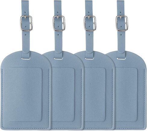 uxcell 4 Pcs Luggage Tags, PU Leather Suitcases ID Bag Tags Luggage Identifiers Privacy Protection Travel Accessories Essential for Air Cruise International Travel(White, Horizontal Flip) in Kuwait
