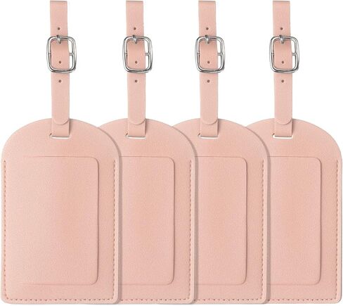 uxcell 4 Pcs Luggage Tags, PU Leather Suitcases ID Bag Tags Luggage Identifiers Privacy Protection Travel Accessories Essential for Air Cruise International Travel(White, Horizontal Flip) in Kuwait
