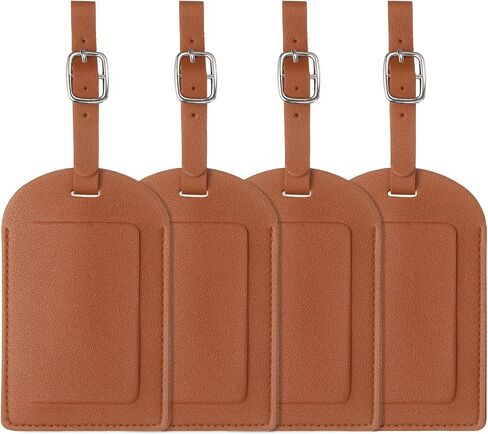 uxcell 4 Pcs Luggage Tags, PU Leather Suitcases ID Bag Tags Luggage Identifiers Privacy Protection Travel Accessories Essential for Air Cruise International Travel(White, Horizontal Flip) in Kuwait