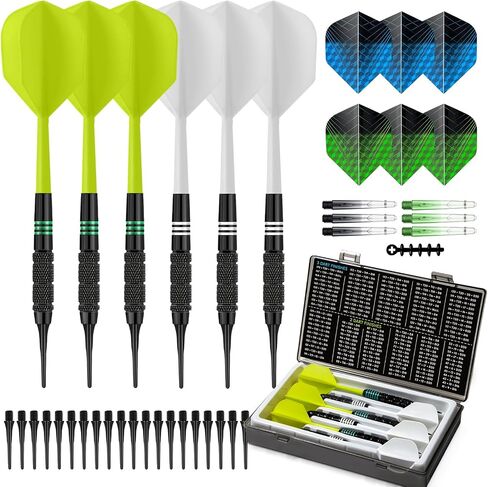 Soft Tip Darts Set 6 Pack – Professional Darts Plastic Tip with Integrated Dart Flights, Extra Dart Stems & Flights Dart Tips Darts Accessories Kit with Dart Case for Electronic Dartboard in Kuwait