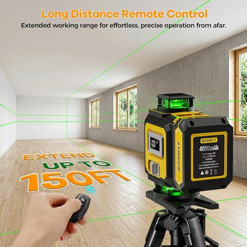 مستوى ليزر SOARFLY مع حامل ثلاثي القوائم، مستوى ليزر 4D ذاتي الشعاع الأخضر 4x360 درجة، بطاريات ليثيوم مزدوجة 4000 مللي أمبير في الساعة، مجموعة مستوى الليزر لتركيب البلاط، والتأطير، وتعليق الصور وتجديد المنزل in Kuwait
