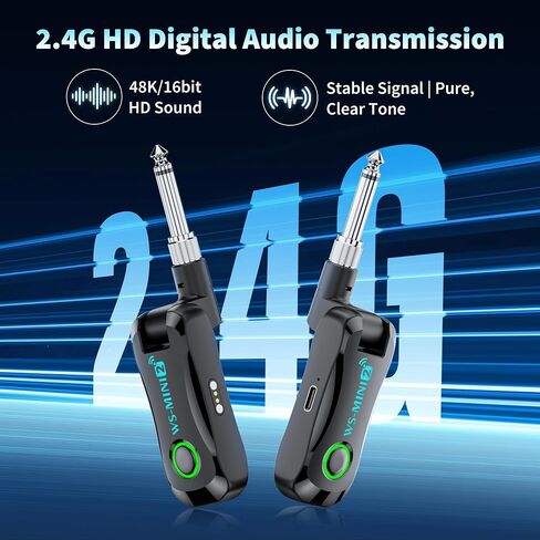 Wireless Guitar System with Charging Case for Electric Guitar & Bass, Rechargeable 2.4G Transmitter Receiver, Low Latency HD Audio 60H Battery 4 Channels Plug & Play for Stage, Studio & Home Practice in Kuwait