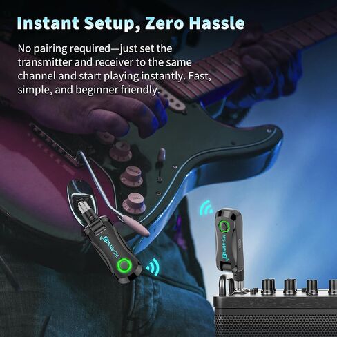 Wireless Guitar System with Charging Case for Electric Guitar & Bass, Rechargeable 2.4G Transmitter Receiver, Low Latency HD Audio 60H Battery 4 Channels Plug & Play for Stage, Studio & Home Practice in Kuwait