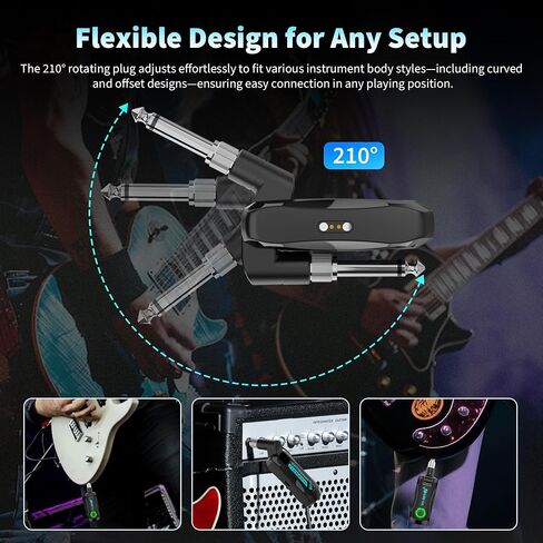 Wireless Guitar System with Charging Case for Electric Guitar & Bass, Rechargeable 2.4G Transmitter Receiver, Low Latency HD Audio 60H Battery 4 Channels Plug & Play for Stage, Studio & Home Practice in Kuwait
