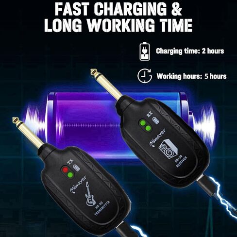 Miwayer Wireless Guitar System UHF Audio Built in Rechargeable Lithium Battery Wireless Guitar Transmitter Receiver System for Electric Guitar Bass Violin Keyboard Accessories (HB-30 Black) in Kuwait