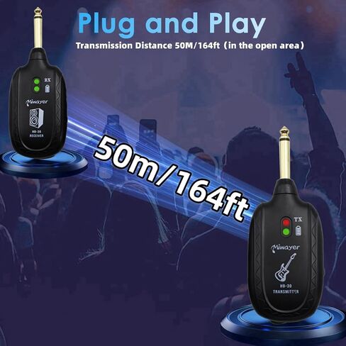 Miwayer Wireless Guitar System UHF Audio Built in Rechargeable Lithium Battery Wireless Guitar Transmitter Receiver System for Electric Guitar Bass Violin Keyboard Accessories (HB-30 Black) in Kuwait