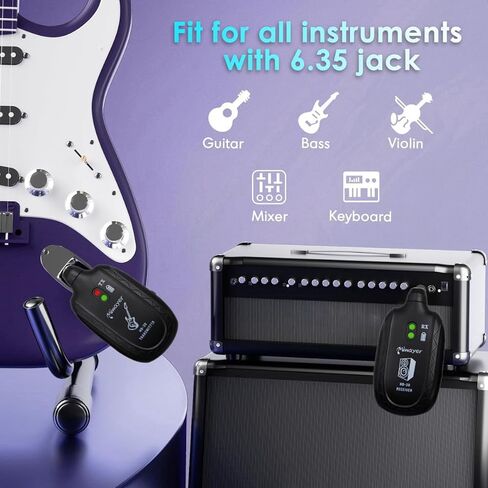 Miwayer Wireless Guitar System UHF Audio Built in Rechargeable Lithium Battery Wireless Guitar Transmitter Receiver System for Electric Guitar Bass Violin Keyboard Accessories (HB-30 Black) in Kuwait