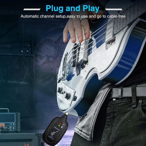Miwayer Wireless Guitar System UHF Audio Built in Rechargeable Lithium Battery Wireless Guitar Transmitter Receiver System for Electric Guitar Bass Violin Keyboard Accessories (HB-30 Black) in Kuwait