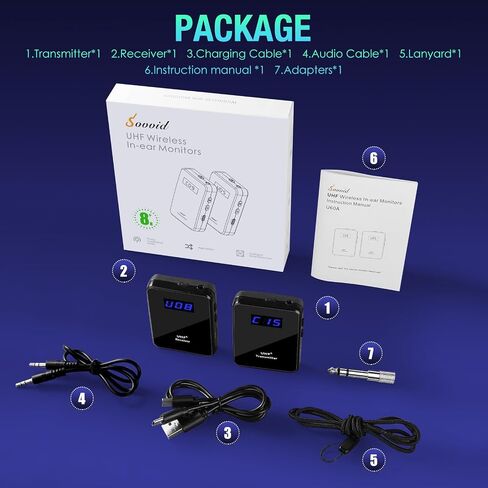 UHF Wireless in-Ear Monitor System – Clip-On Receiver & Transmitter, Low Latency, Auto-Pairing, One-to-Many IEM for Band Rehearsal, Studio, Church, Live Broadcast in Kuwait