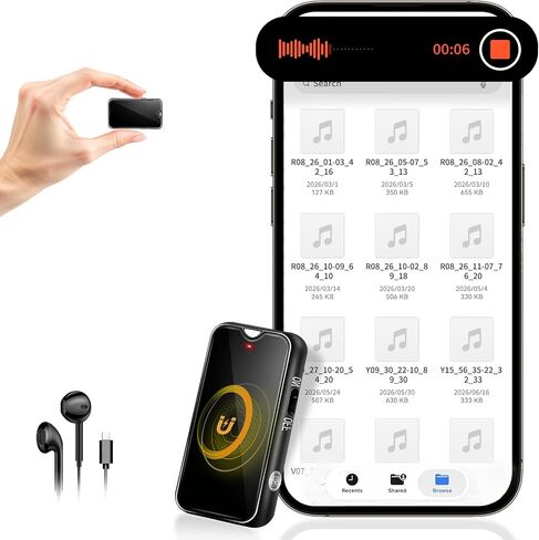 مسجل صوت منشط صوتي 64 جيجابايت مسجل صوت رقمي مع تشغيل MP3 جهاز تسجيل صوتي صغير محمول مغناطيسي مع DSP 5.0 AI لتقليل الضوضاء للمحاضرات والاجتماعات (أسود لامع) in Kuwait