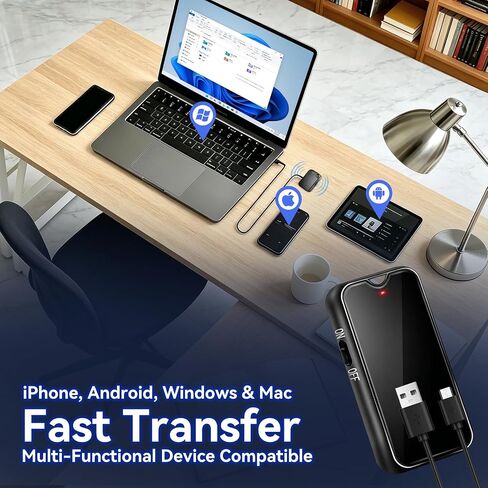 مسجل صوت منشط صوتي 64 جيجابايت مسجل صوت رقمي مع تشغيل MP3 جهاز تسجيل صوتي صغير محمول مغناطيسي مع DSP 5.0 AI لتقليل الضوضاء للمحاضرات والاجتماعات (أسود لامع) in Kuwait