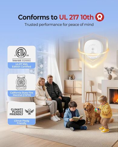 Heiman Smoke Detector 10-Year Sealed Battery Powered, UL 217 10th Certified, Photoelectric Smoke Alarm, LED Status Lights/85 dB Alarm/Test Silence Button, Fire Alarm for Home Hotel Rental Apartment in Kuwait