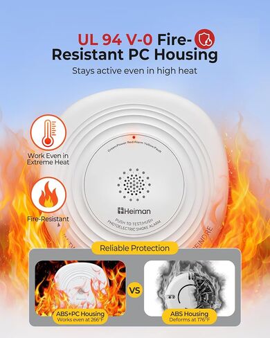 Heiman Smoke Detector 10-Year Sealed Battery Powered, UL 217 10th Certified, Photoelectric Smoke Alarm, LED Status Lights/85 dB Alarm/Test Silence Button, Fire Alarm for Home Hotel Rental Apartment in Kuwait