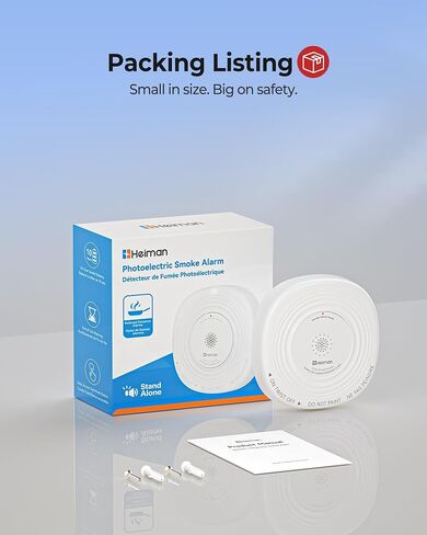Heiman Smoke Detector 10-Year Sealed Battery Powered, UL 217 10th Certified, Photoelectric Smoke Alarm, LED Status Lights/85 dB Alarm/Test Silence Button, Fire Alarm for Home Hotel Rental Apartment in Kuwait