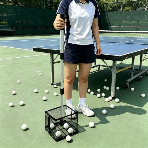 TNZMART Adjustable Ping Pong Ball Picker Upper, Telescoping Aluminum Pole, No Bend Table Tennis Ball Collector, Durable Mesh Basket, Holds 100+ Ping Pong Balls in Kuwait
