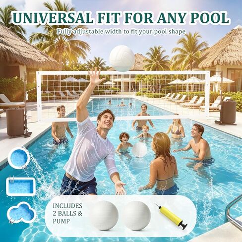 Pool Volleyball Set, Adjustable Swimming Pool Volleyball Net for Inground Pools, Outdoor Pool Game Set with 25L Water Bags for Stability，No Drilling in Kuwait