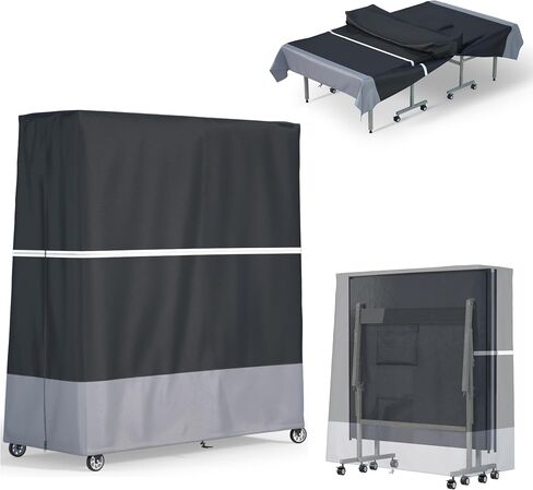 Indoor/Outdoor Ping Pong Table Cover Waterproof, Dustproof, UV-Resistant Durable Foldable Ping Pong Table Cover Fits 9x5-Foot Tables (Black & Gray) in Kuwait