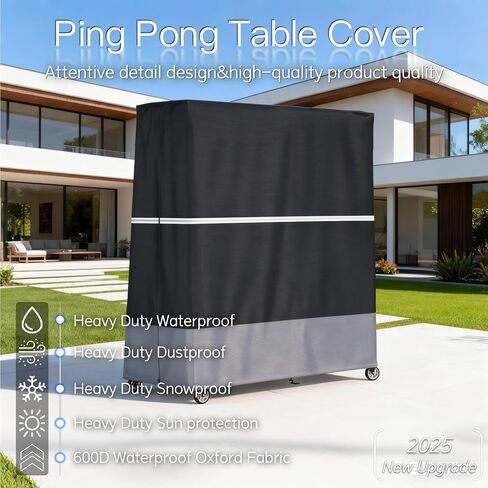 Indoor/Outdoor Ping Pong Table Cover Waterproof, Dustproof, UV-Resistant Durable Foldable Ping Pong Table Cover Fits 9x5-Foot Tables (Black & Gray) in Kuwait
