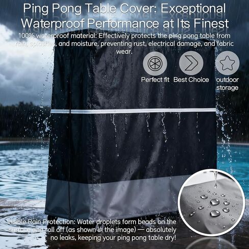 Indoor/Outdoor Ping Pong Table Cover Waterproof, Dustproof, UV-Resistant Durable Foldable Ping Pong Table Cover Fits 9x5-Foot Tables (Black & Gray) in Kuwait