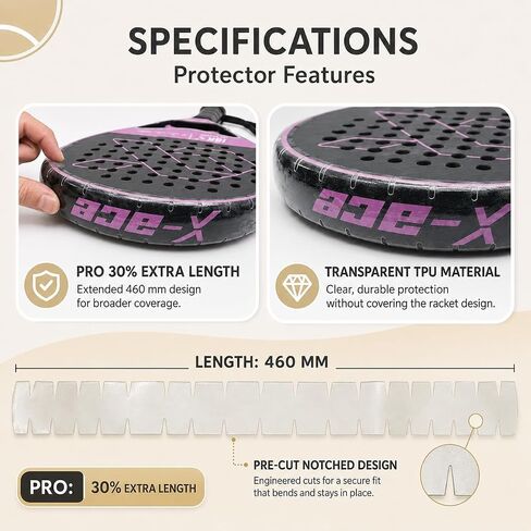 Padel Racket Protector-Pro 30% Extra Length (460mm) - Transparent TPU Edge Guard Tape - Precision 55mm Width for Full Frame Wrap - Pre-Cut Notched Design for Wrinkle-Free Fit - 1 Pack in Kuwait