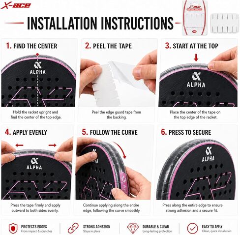 Padel Racket Protector-Pro 30% Extra Length (460mm) - Transparent TPU Edge Guard Tape - Precision 55mm Width for Full Frame Wrap - Pre-Cut Notched Design for Wrinkle-Free Fit - 1 Pack in Kuwait