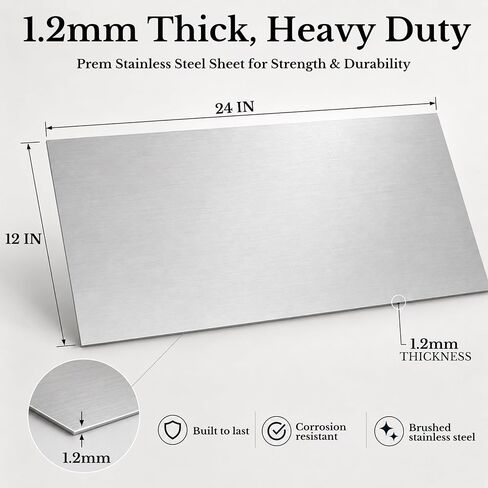 2 Pack 18 Gauge 304 Stainless Steel Sheets, 24″×12″ Stainless Sheet Metal Plates, 1.2mm Thick Brushed Finish for DIY, Kitchen Backsplash, Countertop & Workshop Industrial in Kuwait