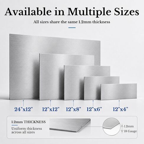2 Pack 18 Gauge 304 Stainless Steel Sheets, 24″×12″ Stainless Sheet Metal Plates, 1.2mm Thick Brushed Finish for DIY, Kitchen Backsplash, Countertop & Workshop Industrial in Kuwait