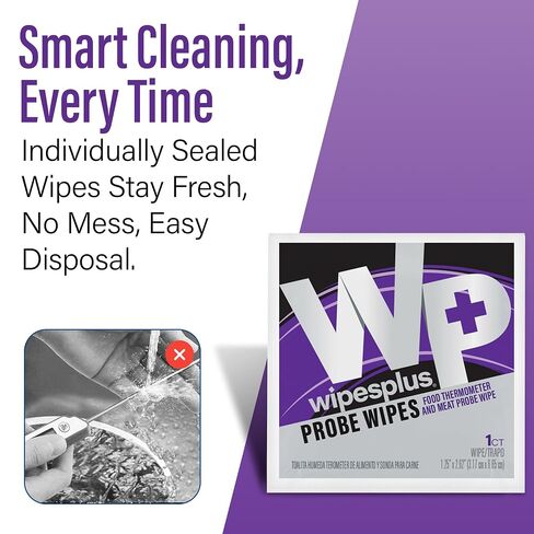 مناديل مسبار ميزان الحرارة من WIPESPLUS - 70% مناديل كحول الأيزوبروبيل مغلفة بشكل فردي للمطبخ المنزلي والمطاعم - صندوق عدد 100 in Kuwait