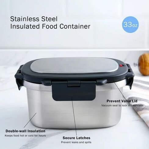 33 oz Insulated 2-Piece Stainless Steel Lunch Box Food Storage Container with Lid in Kuwait