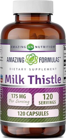 Amazing Formulas Milk Thistle 175mg 120 Capsules Supplement | Non-GMO | Gluten Free | Made in USA in Saudi Arabia