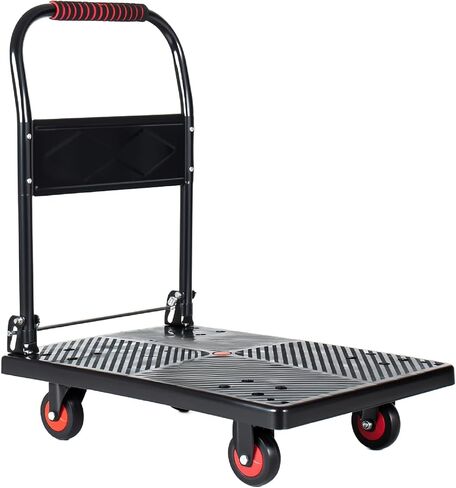 330 lb Folding Platform Truck Cart with 4" Silent TPR Wheels, Heavy Duty Flatbed Push Cart Dolly, Foldable Moving Utility Cart for Warehouse Garage Office Home, Black in Kuwait