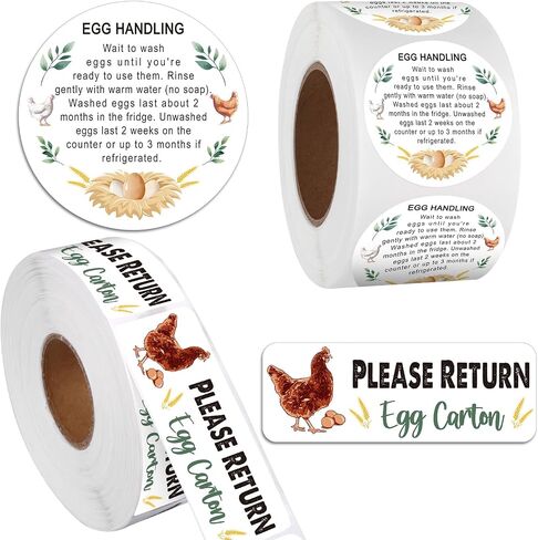 1000Pcs Fresh Farm Egg Packaging Set Include 500Pcs Market Egg Handling Stickers Unwashed Egg Sticker Labels,500Pcs Please Return Egg Carton Labels Stickers Roll for Chicken Quail Farmhouse in Kuwait
