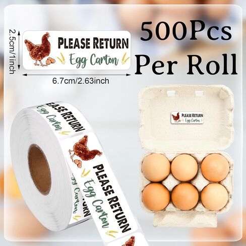 1000Pcs Fresh Farm Egg Packaging Set Include 500Pcs Market Egg Handling Stickers Unwashed Egg Sticker Labels,500Pcs Please Return Egg Carton Labels Stickers Roll for Chicken Quail Farmhouse in Kuwait