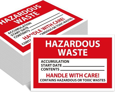 Crtiin 50 PCS Hazardous Waste Label - 6 x 4 inch Hazardous Waste Handle with Care Self Adhesive Sign Vinyl Sticker, Red and White in Kuwait