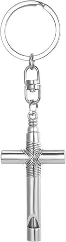 JewelryWe Unisex Cross Whistle Keychain: Stainless Steel Survival Key Chain Loud Emergency Whistle with Far Distance Rang in Kuwait