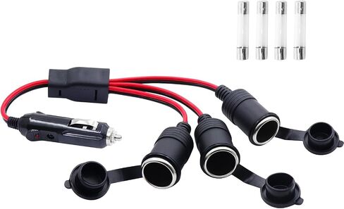 المزدوج ولاعة السجائر التوصيل الفاصل 12V / 24V 1 إلى 2 محول ولاعة السجائر السيارة الفاصل 2 طريقة ولاعة السجائر ذكر إلى أنثى تمديد الحبل مع 20A الصمامات لمضخة الإطارات، ضاغط الهواء in Kuwait