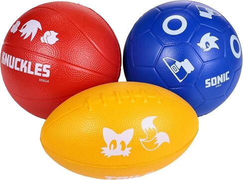 Voyager Sonic the Hedgehog Foam Ball Set for Kids, Includes Sonic Soccer Ball Tails Football Knuckles Basketball, Soft Indoor Outdoor Sports Play Balls with Extra Grip (3 Pack) in Kuwait