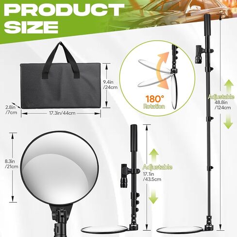 8 Inch Under Vehicle Inspection Mirrors, 17"-49" (43-124cm) Telescopic Under Vehicle Inspection Mirror with Flashlight and Storage Bag, for Security Check on Cars, Trucks and Equipment in Kuwait