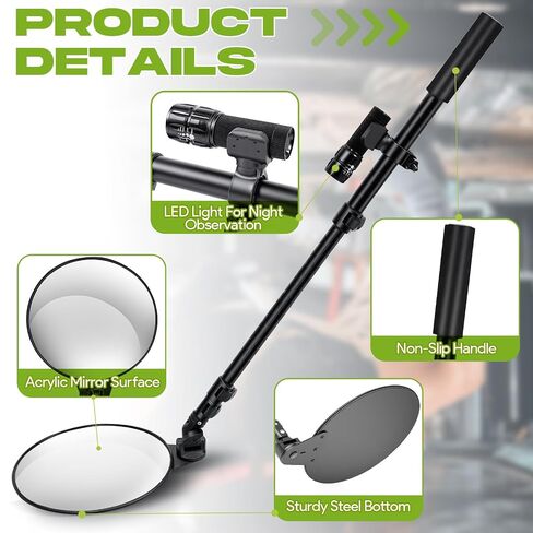 8 Inch Under Vehicle Inspection Mirrors, 17"-49" (43-124cm) Telescopic Under Vehicle Inspection Mirror with Flashlight and Storage Bag, for Security Check on Cars, Trucks and Equipment in Kuwait