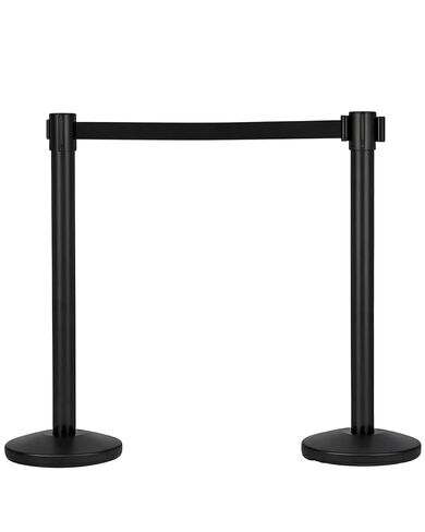 Crowd Control Barriers, 8-Pack, Retractable Belt Steel Stanchions with Fillable Hollow Bases, 6.6ft Black Ropes for Secure Queue Lines in Banks, Museums & Corporate Events in Kuwait