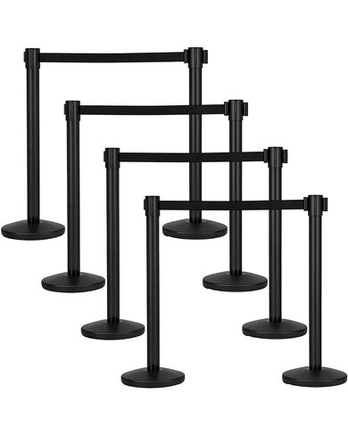 Crowd Control Barriers, 8-Pack, Retractable Belt Steel Stanchions with Fillable Hollow Bases, 6.6ft Black Ropes for Secure Queue Lines in Banks, Museums & Corporate Events in Kuwait