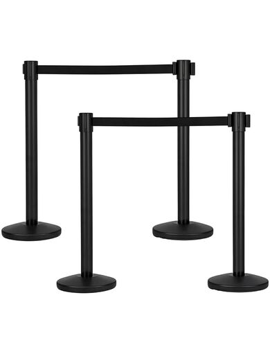 Crowd Control Barriers, 8-Pack, Retractable Belt Steel Stanchions with Fillable Hollow Bases, 6.6ft Black Ropes for Secure Queue Lines in Banks, Museums & Corporate Events in Kuwait