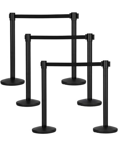 Crowd Control Barriers, 8-Pack, Retractable Belt Steel Stanchions with Fillable Hollow Bases, 6.6ft Black Ropes for Secure Queue Lines in Banks, Museums & Corporate Events in Kuwait
