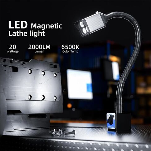 YouTeMei LED ضوء العمل، مصباح معقوفة مرن، 2000 لومن آلة الضوء المغناطيسي للمخرطة CNC طحن الحفر الصحافة آلة الخياطة الإضاءة الصناعية، 120 فولت in Kuwait