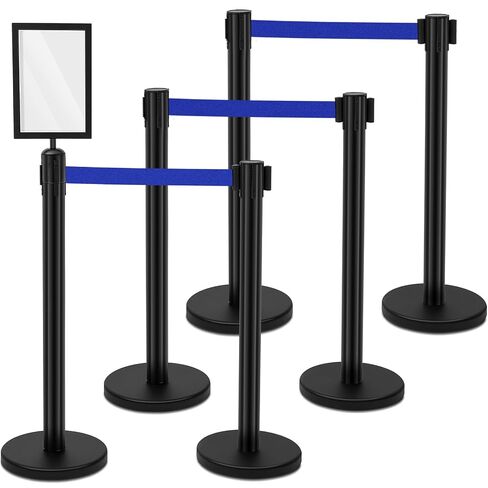 Therwen 6 Pack 9.8 ft Heavy Duty Crowd Control Stanchions Stainless Steel Stanchion Set with 6 Safety Barrier Post with Retractable Blue Belt and 1 Sign Holder Crowd Control Barrier in Kuwait